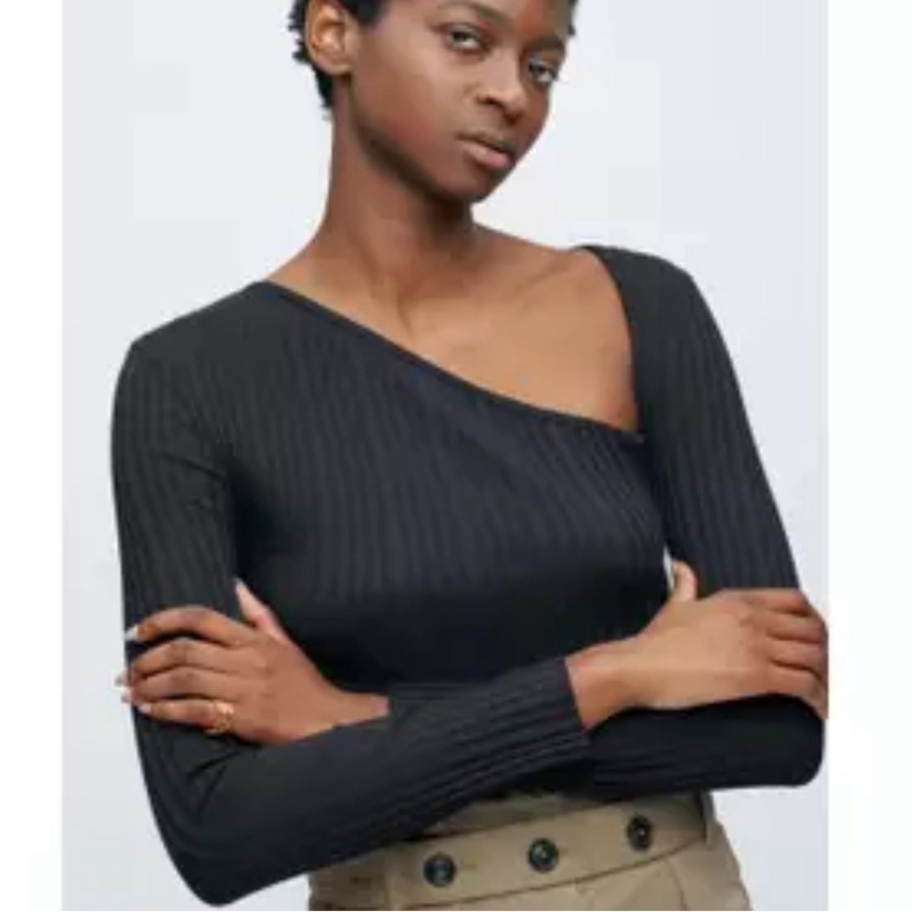 KOTN GREY RIBBED ASYMMETRICAL OFFSET SHOULDER LONG SLEEVE  NECKLINE WOMENS SZ XL